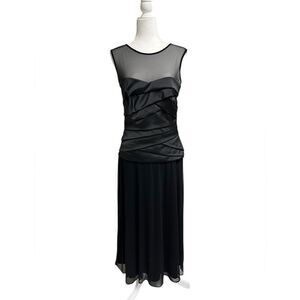 Tadashi Collection Black Sleeveless Evening Gown Illusion Mesh Top Size 8